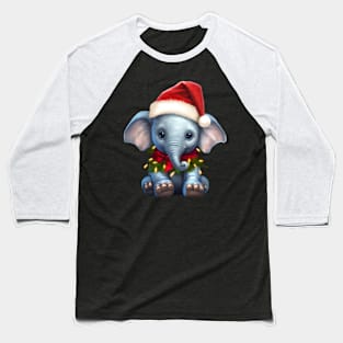 Cute Elephant Christmas Light Funny Elephant Lover Xmas Kids Baseball T-Shirt